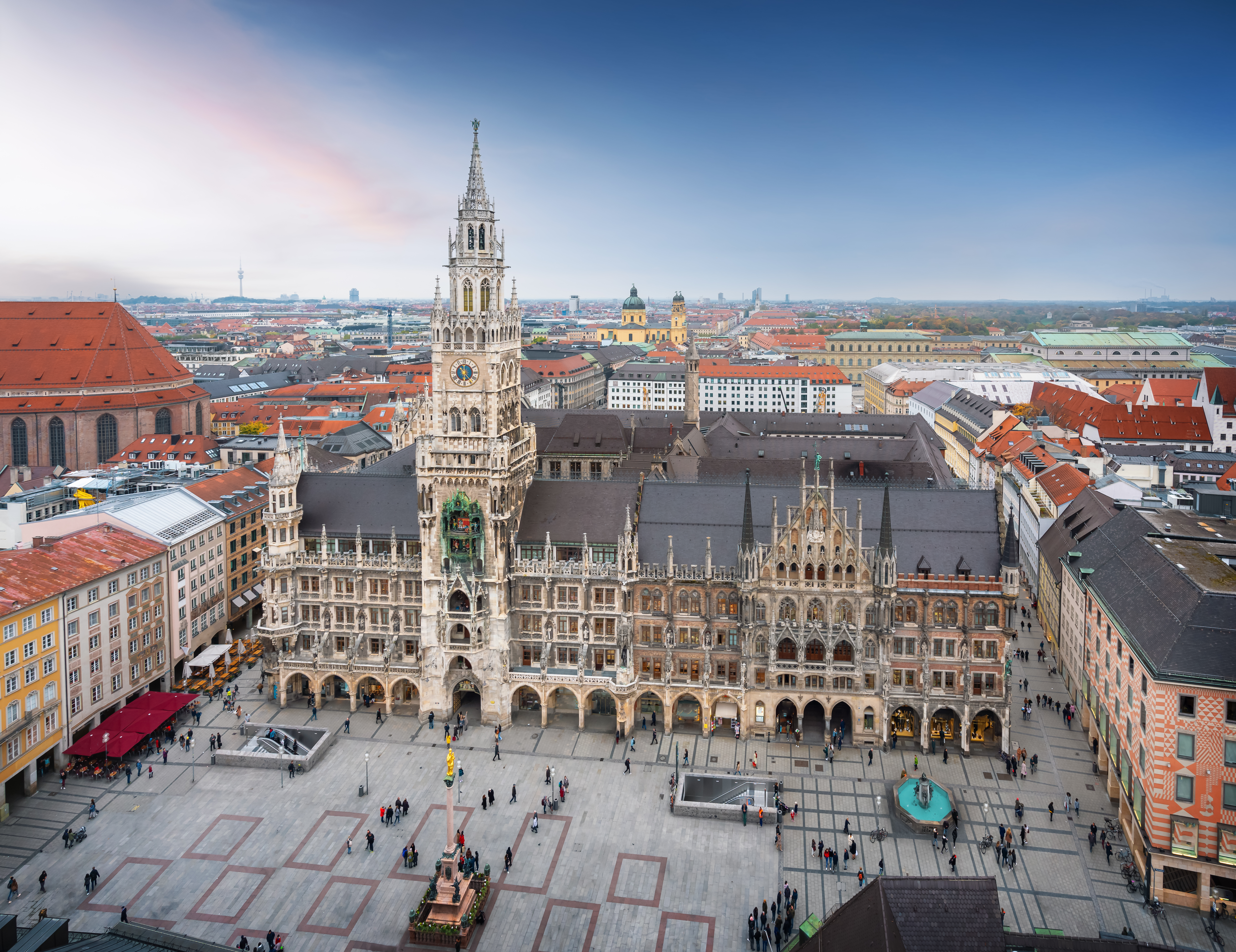 Marienplatz and the Neus Rathaus in Munich, Germany